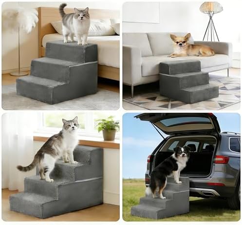 Simple Deluxe Dog Stairs for Small Dogs, 5-Step Dog Step for Puppy, Older Cat, Medium Pet Ramp for Sofa, Couch or Chair, Indoor Non-Slip Pet Ladder with High Density Foam, Gray - Image 6