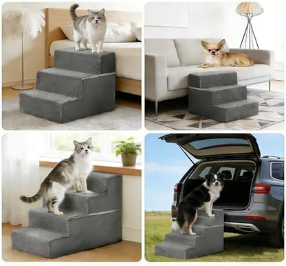 Simple Deluxe Dog Stairs for Small Dogs, 5-Step Dog Step for Puppy, Older Cat, Medium Pet Ramp for Sofa, Couch or Chair, Indoor Non-Slip Pet Ladder with High Density Foam, Gray - Image 6