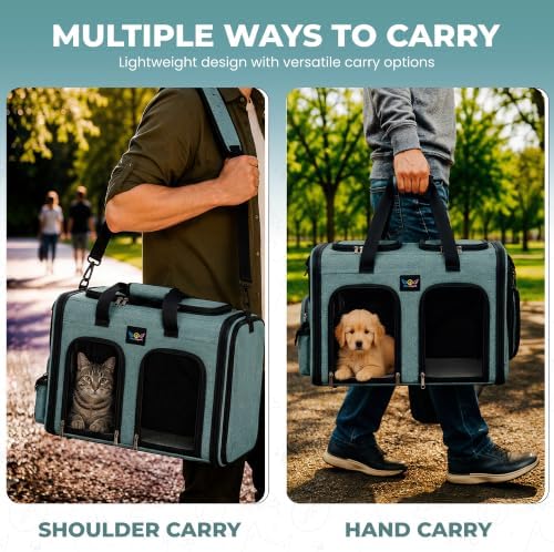Premium Double Pet Carrier – Spacious 2-in-1 Travel Bag for 2 Cats or Small Dogs, with Divider, Breathable Mesh, Soft-Sided, Foldable Design - Image 6