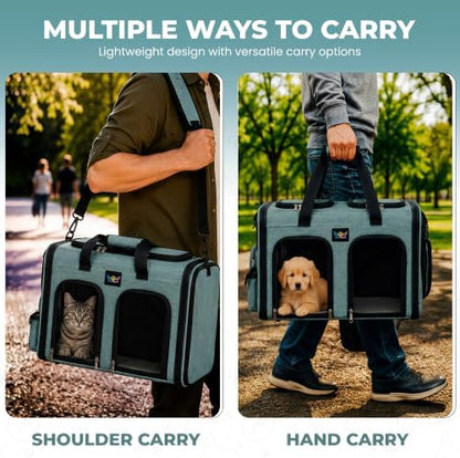 Premium Double Pet Carrier – Spacious 2-in-1 Travel Bag for 2 Cats or Small Dogs, with Divider, Breathable Mesh, Soft-Sided, Foldable Design - Image 6