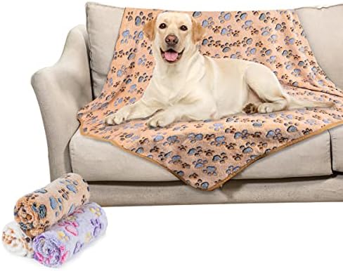 Dono 1 Pack 3 Dog Blankets, Soft Fluffy Fleece Pet Blanket Warm Sleep Mat Paw Print Design Puppy Kitten Throw Blankets Doggy Blanket for Dogs by Dono