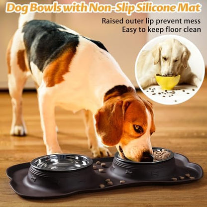 Hubulk Pet Dog Bowls 2 Stainless Steel Dog Bowl with No Spill Non-Skid Silicone Mat + Pet Food Scoop Water and Food Feeder Bowls for Feeding Small Medium Large Dogs Cats Puppies (Medium, Chocolate) - Image 6