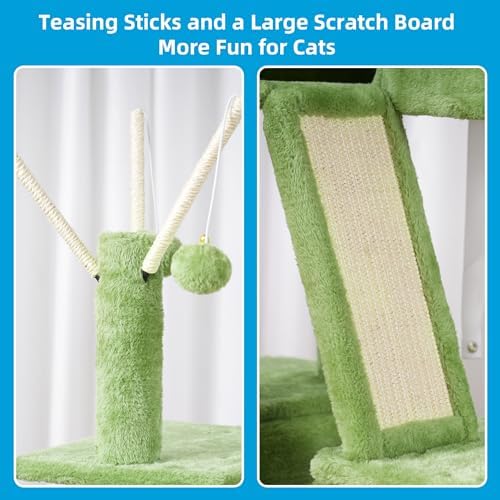 Hey-brother Cat Tree Tower with Padded Platform Bed, Hammock, MPJ019-SGR - Image 5