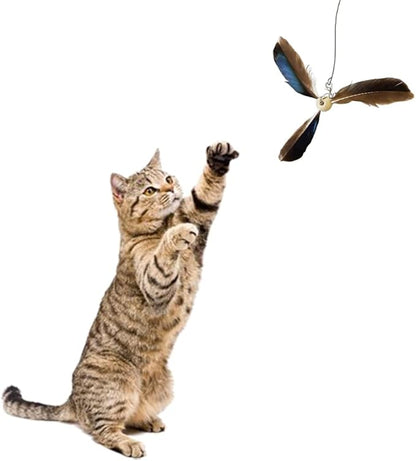 Faddare 6pcs Cat Wand Attachment, Spining Propeller Cat Toys, Cat Propeller Toy with Bell, Replacement Artificial Feather, Indoor Cat Toy, Cat Interactive Toy(Brown)
