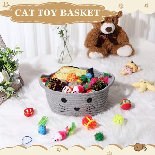Zopeal 58 Pcs Cat Toy Set with Storage Basket Indoor, Grey, 9.8 Inch - Image 5