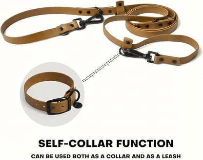 Waterproof Slip Lead Dog Leash, Heavy Duty Hands Free Waist Buckle Leash 6.5FT for Running, Medium to Large Dogs, Dual End Clips for Two Dogs,Brown