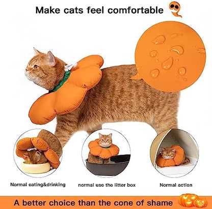 Cat Cone Collar,Cute Waterproof Recovery Collar,Anti-Bite Lick Wound Healing Safety Elizabethan e Collar for Cats,Orange Pumpkin Cat Halloween Costume - Image 2
