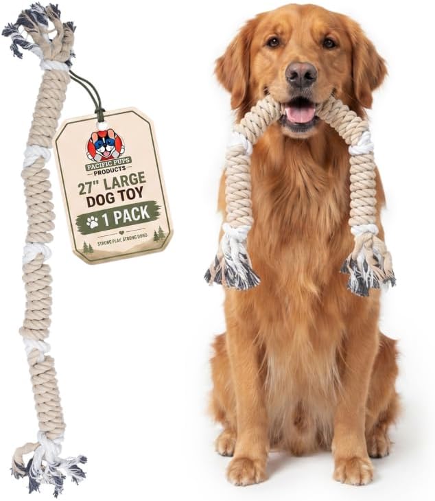 Pacific Pups Products Natural Color Dog Rope Toy for Large Dogs — 27" | Rope Toys for Aggressive Chewers | Heavy Duty Cotton Tug Toy | Benefits Dog Rescue by PacificPupsProducts