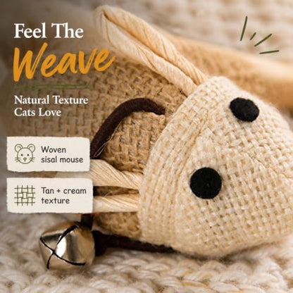 Cat Kitten Teaser Wand Toys, Sisal with Mouse, Bell, Feather, Elastic String, Sturdy Wood Stick, Interactive Fun, Cat Catcher Mice for Pet, Set of 3 - Image 5