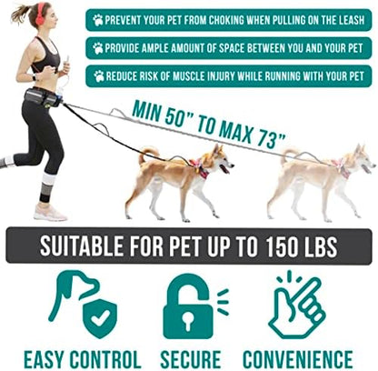 PetAmi Hands Free Dog Leash, Dog Running Leash Belt Bag for Walking, Jogging, Dog Waist Double Zipper Pouch with Poop Bag Dispenser, Dual Padded Handles Reflective Bungee Leash, Double (Charcoal Grey) - Image 5