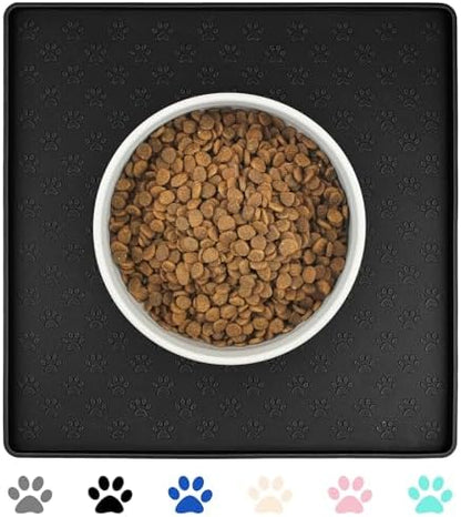 Ptlom Pet Placemat for Dog and Cat, Waterproof Non-Slip Silicone Feeding Bowl Mat Prevent Food and Water Overflow, Puppy Dish Feeder Fountain Trays Suitable for Medium and Small Pets, Black by PTLOM