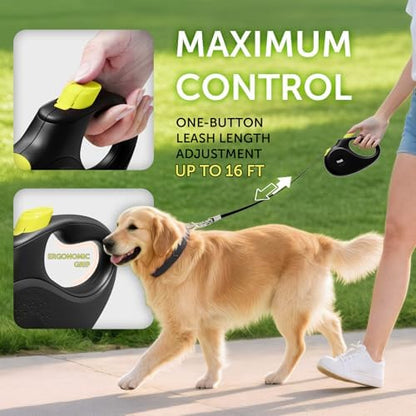 TUG 360° Tangle-Free Retractable Dog Leash | 16 ft Strong Nylon Tape (Large, Black/Yellow) - Image 6