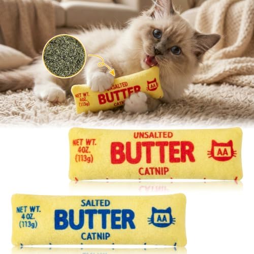 2Pcs Butter Catnip Crinkle Paper Sound Toys for Cat, Catmint Cat Toy Gift by MALLMALL6