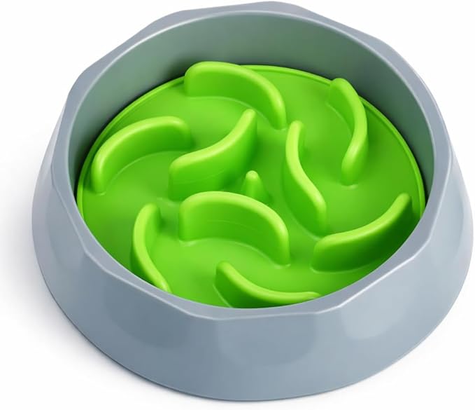 Oak & Tail Slow Feeder Dog Bowl with Removable Silicone Insert, 2-in-1 Pet Food Water Bowl, Anti-Gulping Design for Healthy Eating, Gray, Green