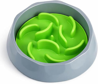 Oak & Tail Slow Feeder Dog Bowl with Removable Silicone Insert, 2-in-1 Pet Food Water Bowl, Anti-Gulping Design for Healthy Eating, Gray, Green