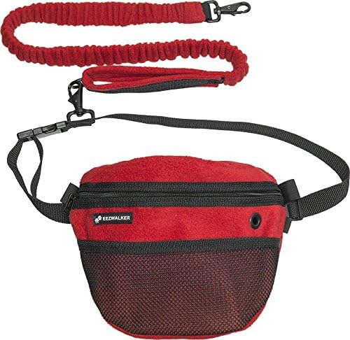 ActiveDogs Dog Handler Bag w/Bungee Leash, Water-Resistant Adjustable Treat Bag + Hands-Free 36"-52" Leash Combo - Pink Fleece