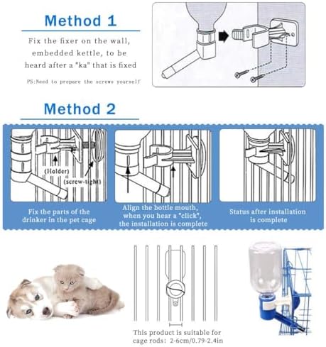 Andiker Dog Water Bottle for Crate, No-drip 350ml Dog Water Dispenser Adjustable and Detachable Installed on the Kennel Cage Water Bottle for Dogs and Puppy Drinking Water (Pink) - Image 3