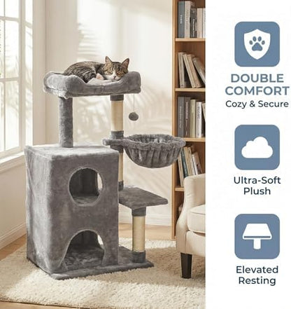 Fansafurn Cat Tree Tower for Indoor Cats, 36-inch Adult Cat Tree House for Large Adult Cats with Steps, Scratching Post, 2 Cat Condo, Dangling Toys, Light Grey - Image 6