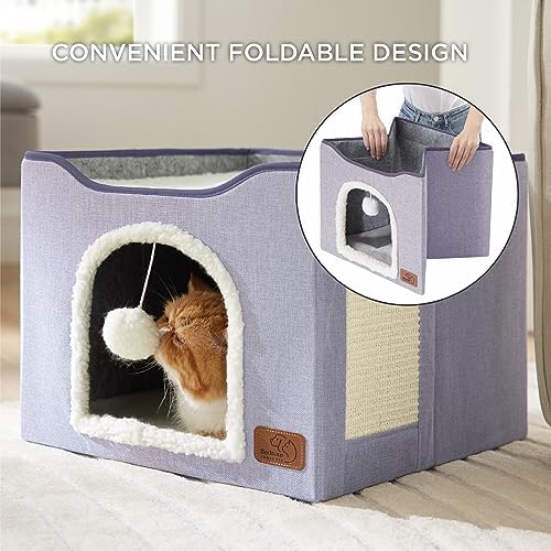 Bedsure Cat House Bed for Indoor Cats with Fluffy Ball and Scratch Pad - Image 4