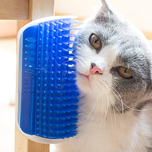 Hub's Gadget 2 Pack Cat Self Groomer, Wall Corner Massage Comb Grooming Brush with Catnip Pouch, Pink