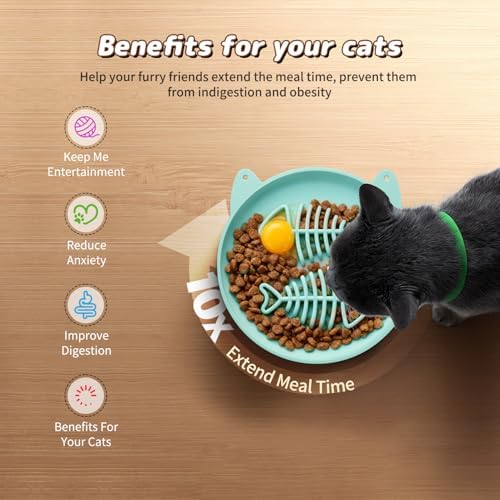 Slow Feeder Cat Bowl, 2 PCS Silicone Bowl, Cat Slow Feeder, Ideal for Dry and Wet Food, Easy to Clean, Interactive Puzzle Toy for Pets Food Training, Keeps Cats Busy, 6.69" W*0.65" H - Image 3
