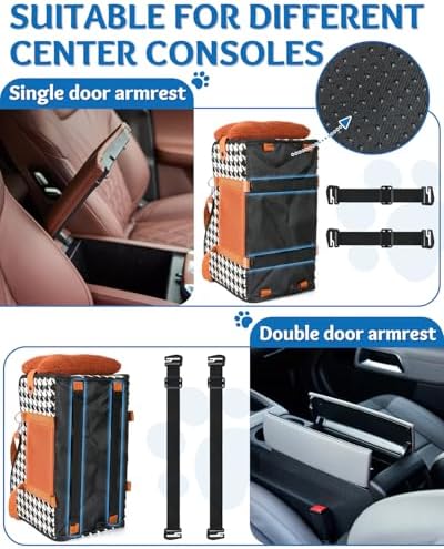 Center Console Dog Car Seat, Pet Car Seat, Armrest Middle Console Booster Travel Carrier for Small Dogs and Cats(Brown) - Image 5