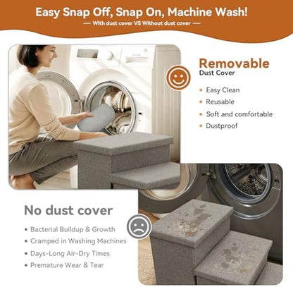 Zerbuger Dog Stairs with Storage, Grey Stripes Lids 3 Steps Ramp no Condo - Image 5