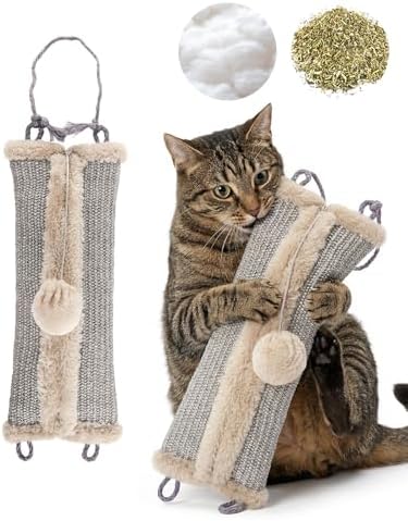 16.5" Sisal Catnip Kicker Toy for Indoor Cats,Heavy Duty Cat Scratching Pillow with 24" Bonus Rope,Washable & Refillable Catnip Toy for Aggressive Kickers,Chewing & Teething, Sisal Mat Texture (Grey) by MANOPAWS