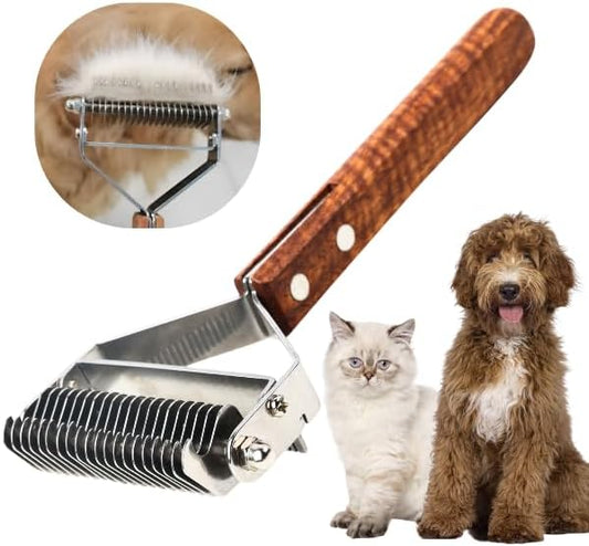 2 in 1 Dogs Cats Dematting Grooming Comb, Perfect Deshedding Undercoat Rake for Poodle & Goldendoodle, Efficiently Detangling Shedding Loose Hair & Matted Fur, All Long Haired Pet (Dark) by Poodoodle