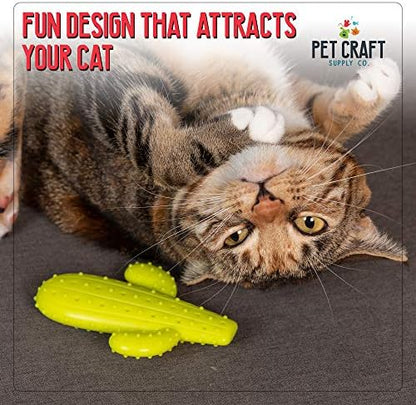 Pet Craft Supply Cactus Interactive Cat Toy Chew Toy Teeth Cleaning Bite Resistant 100% Natural Rubber with Bonus Catnip and Silvervine Bags for Kittens and Adult Cat - Image 5