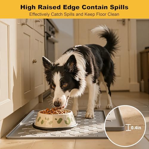 Pieviev Silicone Dog Cat Food Bowl Mat, Waterproof Raised Edge, 34'' x 22'' - Image 2