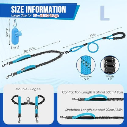 SlowTon Double Leash for Two Dogs, No Tangle & with Two Handles, Blue L - Image 5