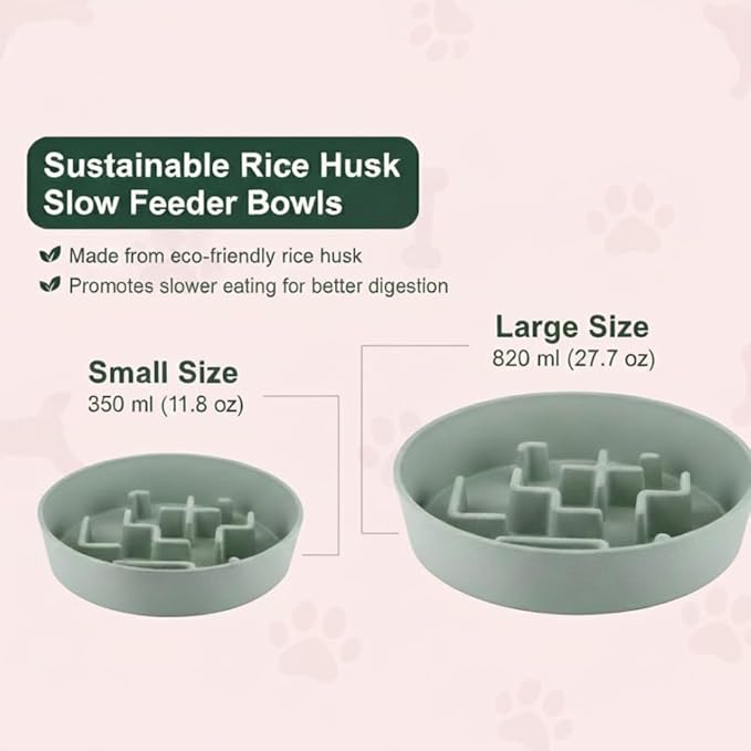 Sustainable Dog Slow Feeder Bowl – 11.8 OZ (350 ML) | Eco-Friendly Material, Dishwasher Safe | Suitable for Dry and Wet Food | Durable and Easy to Clean | Mint Green