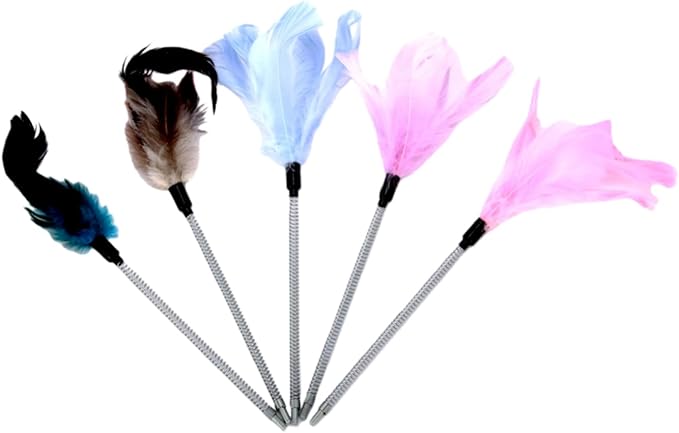 SHENGOCASE 5-Pack Feather Toy Replacement, Spring Rod with M6 Screw, Interactive Hanging Toy, Cat Tree Scratching Post Accessories