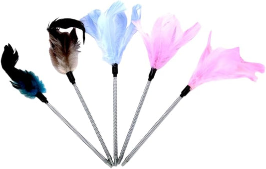 SHENGOCASE 5-Pack Feather Toy Replacement, Spring Rod with M6 Screw, Interactive Hanging Toy, Cat Tree Scratching Post Accessories
