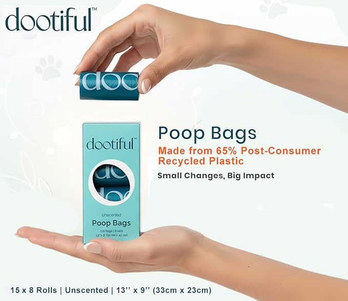 Dog Poop Bags - 120 Unscented Bag, 65% Recycled Materials, Tear Resistant Pet Bags for Poop - 8 Rolls, 100% Leak Proof - Extra Thick, Eco-Friendly Doggie Waste Bags for Hassle-Free Cleanup - Outdoor