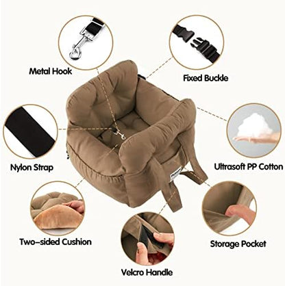 Dog Car Seat for Small Dogs, Portable Puppy Car Seat of Easy Installation, Fashionable Pet Carrier Bag with Large Pockets, Machine Washable Dog Booster Seat (Khaki) - Image 5