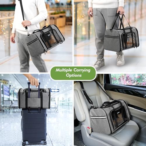 Soundy Large Cat Carrier Dog Carrier Under 25 Lbs,Collapsible Ventilated Portable Pet Bag with Soft Sided Breathable Mesh for Long Car Trips Maxi Load 2 Kittens or Small, Medium Dog (Large Grey) - Image 7
