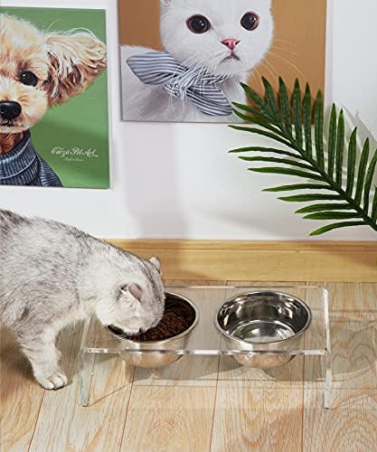 Acrylic Elevated Dog Cat Bowls Pet Feeder Double Bowl Raised Stand Comes with 4 Removable Stainless Steel Bowls. Perfect for Cats Puppies Small Dogs, 3.75 Inch - Image 6