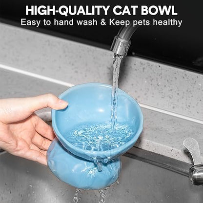 Bokon 4 Pcs Ceramic Raised Cat Bowl 6.8 oz Pet Food Bowl Anti Vomiting Pet Elevated Dog Feeder Tilted Cat Water Bowl Feeding Kitten Dishes for Small Dog Kitten(White, Yellow, Blue, Pink) - Image 5