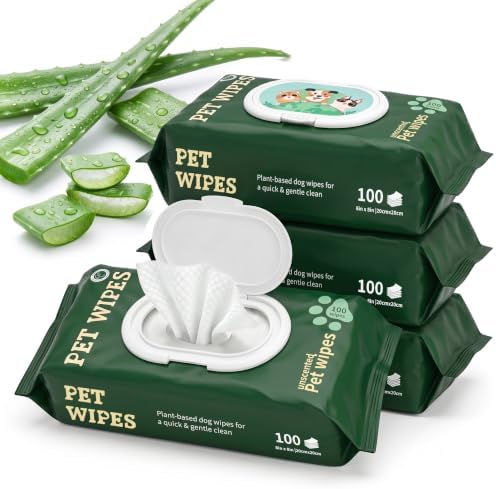 Dog Wipes for Paws and Butt, 400 Count (4 Packs), Hypoallergenic Pet Wipes for Dogs & Cats - Deodorizing Wipes with Aloe Vera for Face, Ears, Coat & Sensitive Areas - Unscented Dog Cleaning Wipes by WeurGhy