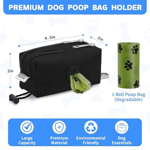 Dog Poop Bag Holder with Treat Pouch, 2 Zipper Pockets & Leash Clip - Image 5