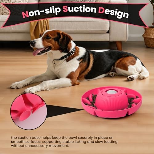 PUPPYGANG 2-in-1 Slow Feeder Dog Bowl & Dog Lick Bowl for Medium Large Dogs, Silicone Puzzle Feeder with Removable Lick Ball, Suction Base Bowl for Kibble, Wet Food, Yogurt & Peanut Butter (Red) - Image 5