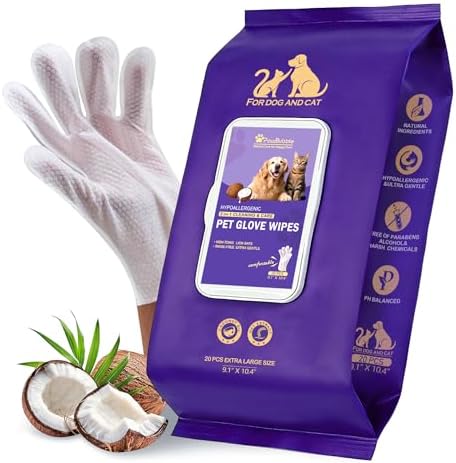 Pet Glove Wipes, Cleaning Wipes for Full-Body Grooming (20 Count) by PawBubble