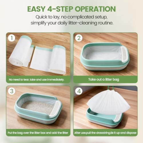 Feisco 20 Counts Drawstring Cat Litter Box Liners,Thick Heavy Duty Cat Litter Pan liners,36" x 18" Jumbo Tear and Leak Resistant Cat Pan Liner - Image 5