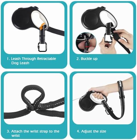 PetBonus Dog Leash Wrist Strap, Safety Strap for Retractable Leash, Lockable Reflective Short Dog Lead with Adjustable Soft Padded Handle for Walking, Extra Layer Security for Pet Stroller (Black) - Image 5