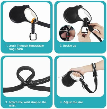 PetBonus Dog Leash Wrist Strap, Safety Strap for Retractable Leash, Lockable Reflective Short Dog Lead with Adjustable Soft Padded Handle for Walking, Extra Layer Security for Pet Stroller (Black) - Image 5
