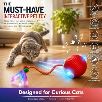 Interactive Cat Toy Ball, Automatic Cat Toy with Bird Chirping Sound, 3 Play Modes & 2 Tails,Rechargeable Smart Moving Pet Toy,Speedy Tail 2.0 Cat Toy,Cat Toys Interactive for Indoor Cats & Small Dogs - Image 2