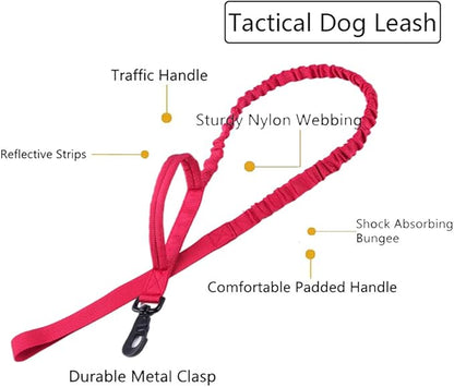 Xqpetlihai Tactical Dog Collar and Leash Set Adjustable Military Nylon Dog Collar with Control Handle and Heavy Duty Metal Buckle for Large Dogs（Red L