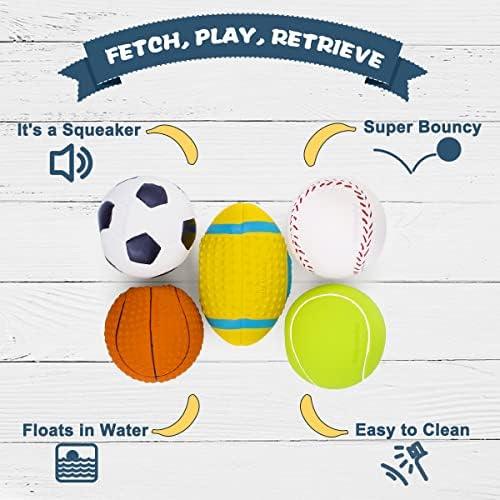 Squeaky Dog Ball, Soft Latex Rubber Squeaky Dog Toys for Small Dogs Puppies, Cute Squeak Toys Play Ball - Tennis, Soccer, Football, Basketball and Baseball - Image 4